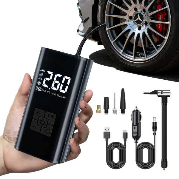 타이어 공기압 주입기  휴대용 무선 올인원  세트 6000mAh  타이어 압력 모니터링/led손전등/보조배터리/자동차 농구공 자전거 오토바이 다용도에어펌프/자동차용품